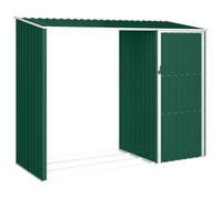 Abri à Bois de Jardin Vert 245x98x159 cm Acier Galvanisé | Râtelier à bûches et grand abri, outils et mobilier de jardin, toit en pente, fixation au sol recommandée