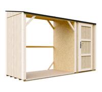 Abri à bûches avec remise 4,14 m², abri pour bois de chauffage beige