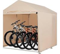 Abri à vélos - Tente à vélos - 420D imperméable - Pour 3 vélos - Toit triangulaire - Protection robuste contre les intempéries - Beige