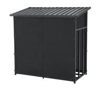 casa.pro Abri-Bûches Couvert avec Housse de Protection Support Bois de Chauffage Range-Bûches pour Stockage Extérieur Acier Galvanisé Laqué Polyester Métal Noir