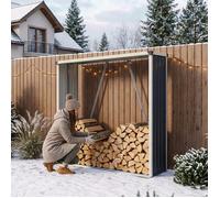 casa.pro Abri-Bûches Couvert Solide Support pour Bois de Chauffage Robuste Range-Bûches pour Stockage Extérieur du Bois en Acier Galvanisé 158 x 47 x 152 cm Anthracite