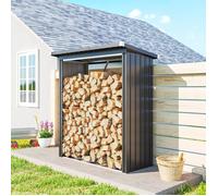 Abri-bûches couvert support pour bois de chauffage plancher surélevé toit incliné, acier galvanisé 150x66,5x150cm gris