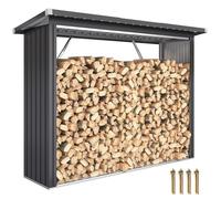 Abri-bûches couvert support pour bois de chauffage plancher surélevé toit incliné, acier galvanisé 213x66,5x150cm gris