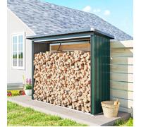 Abri-bûches Couvert Support pour Bois de Chauffage Plancher Surélevé Toit Incliné, Acier Galvanisé 213x66,5x150cm Vert