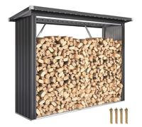 Abri-bûches couvert support pour bois de chauffage plancher surélevé toit incliné, acier galvanisé 213x66,5x150cm gris