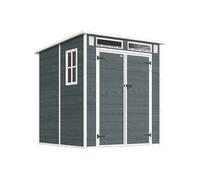 Outsunny Abri de jardin résine 3,3 m² - double porte, 3 fenêtres, plancher - Gris effet bois