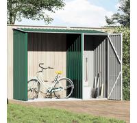 Abri de Jardin 2 en 1 Vert 245x98x159 cm en Acier galvanisé, abri extérieur Bois avec râtelier à bûches pour Ranger Bois de Chauffage, Outils et mobilier de Jardin
