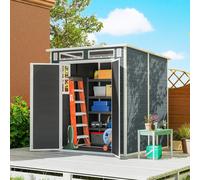 Outsunny Abri de jardin résine 3,3 m² - double porte, 3 fenêtres, plancher - Gris effet bois