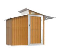 Abri de jardin 270x130x208,5 cm Acier galvanisé Marron | Abri de rangement en métal, panneaux d'aération, panneau de toit transparent, porte avec poignée, convient pour les outils de
