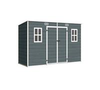 Abri de jardin 3,2 m² porte plancher fenêtre effet bois gris