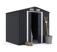 IDMarket – Abri de jardin 3,7 m² – Acier galvanisé – Gris – Avec base