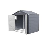 Outsunny Abri de Jardin en Résine 4,6 m² 240 x 190 x 228 cm Gris Foncé | Kit de Fondation Galvanisé, Structure en Aluminium, Portes à Loquet, 3 Fenêtre, Cabanon Rangement Outils