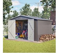 Abri de Jardin 6,9 m², Cabane de Jardin Extérieur Grande Taille Métal 300 x 252 x 191 cm avec Toit à Deux Pans et Verrou Port, Gris