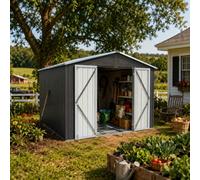 Abri de Jardin Acier Galvanisé avec 2 Aérations,Portes Battante à sécurité | 300x249x192cm,Toit Pente,Fondation Incluse,Résistant Intempéries,Ventilation,Niche Chien,Abri Poubelles,Gris,Terrasse