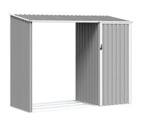 Abri De Jardin Acier Galvanise Gris 245x98x159 Cm | Rangement 2 en 1, Ratelier a Buches Integre, Toit Incline Anti-Pluie, Usage Exterieur