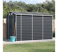 Abri de jardin anthracite 191 x 300 x 198 cm en acier galvanisé | Acier galvanisé résistant à la corrosion, 4 ouvertures d'aération, toit incliné, poignées de porte, pour bois de chauffage et