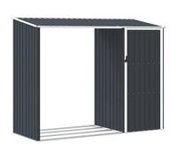 Abri De Jardin Anthracite 245x98x159 cm Acier Galvanise | Rangement Exterieur 2 en 1, Râtelier A Buches, Toit En Pente, Protection Intemperies