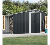 Abri de Jardin Anthracite 277x192,5x179 cm en Acier galvanisé, Remise extérieure avec Support à Bois de Chauffage, 4 bouches d'aération et Toit en Pente pour Rangement Outils