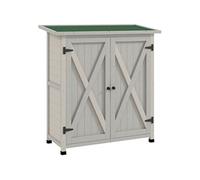 Abri de jardin armoire de jardin sur pied dim. 110L x 55l x 117H cm 2 étagères 2 portes toit bitumé bois sapin pré-huilé gris clair
