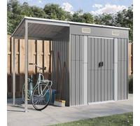 Abri de jardin avec toit allongé, gris clair, 277 x 107 x 181 cm, abri à outils en acier galvanisé robuste pour outils d'extérieur, meubles de jardin, bois de chauffage et appareils