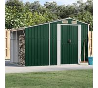 Abri de jardin avec toit incliné et 4 ouvertures d'aération, grand abri à outils en métal avec support de bois de chauffage intégré, abri de jardin pour rangement