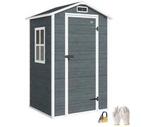 Outsunny Abri de Jardin en résine Effet Bois Plancher 128x104x196cm Gris | 1,09 m², Cabane de Stockage, Fenêtre, Toit Pointu Anti-Pluie, Rangement Extérieur pour Outils et Tondeuse