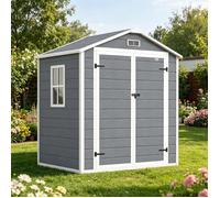 Abri de Jardin cabanon en résine polypropylène 1 80 x 1 30 x 2 10 m - 2 Portes 1 fenêtre et 1 Grille d'aération Toit en Pente Gris