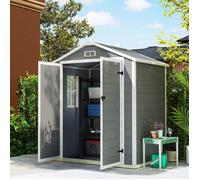 Abri de jardin cabanon en résine polypropylène 2,12 m² - 2 portes 1 fenêtre et 1 grille d'aération, toit en pente, gris