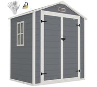 Abri de jardin cabanon en résine polypropylène 2,12 m² - 2 portes 1 fenêtre et 1 grille d'aération, toit à pignon, gris