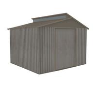 Abri de jardin - CHALET & JARDIN - Métal imitation bois vieilli - 9,3x8,4m - Gris anthracite - Toit traditionnel
