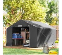 Abri de jardin de rangement 3x3 m porte enroulable zippée structure métallique galvanisée toile 200 g/m² gris foncé VEVXYN