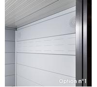 Abri de Jardin ELEGANTO 3030 lounge ext L fermé G fenêtres -Façade L.298 x l.298 cm - lounge L.464 x l.318 cm- 8,9 et 13,8 m²