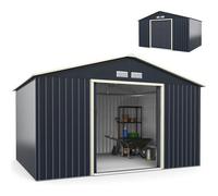 Abri de Jardin en Acier Coloré 8,08 m² 340x255x210 cm COSTWAY-4 Fentes d'Aération-Porte Coulissante Verrouillables pour Vélo-Gris