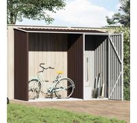 Abri de jardin en acier galvanisé, 245 x 98 x 159 cm, marron, résistant aux intempéries, avec espace de rangement, ventilation et toit incliné, pour outils, garage à vélo, extérieur et terrasse