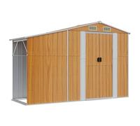 Abri De Jardin En Acier Galvanisé Brun 277x93x179 cm Avec Ventilation | Râtelier bois inclus, poignées ergonomiques, toit en pente, aération double, montage sur surface plane