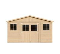 Abri de Jardin en Bois Naturel - Stockage extérieur avec fenêtres- H246 x 418 x 420 cm/ 16 m²- Hangar en Bois Naturel - Atelier Rangement Outils et vélos- TIMBELA M330