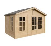 TIMBELA M734A Abri de Jardin en Bois 370 x 240 cm, Cabanon Extérieur avec 2 Fenêtres en Verre Trempé, Portes Doubles Vitrées, Bardeaux Bitumés, Grande Cabane sans Plancher