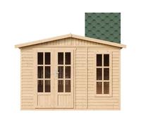Abri de jardin en bois 6 m2 - l332xP222xH232cm - Maison d'été avec des bardeaux bitumineux rouges - M334FB+H334FBGREEN