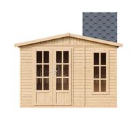 Abri de jardin en bois 6 m2 - l332xP222xH232cm - Maison d'été avec des bardeaux bitumineux rouges - M334FB+H334FBGREY