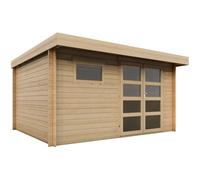 Abri de jardin en bois avec toit plat ""Oak"" - 13,1 m² - 28 mm - Beige