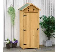 Abri de jardin en bois de sapin, toit en pente, fenêtre d'aération, abri à outils résistant aux intempéries, 3 étagères d'angle, abri de jardin jaune et vert | 77 x 54,2 x 179 cm | 25,5 kg