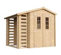 Abri de Jardin en Bois et Range bûches extérieur avec Sol TRAITÉ - extérieur I206xL272xH218 cm/ 3,53 + 0,97 m2 Petit abri à Outils, Local à vélos - Toit imperméable, fenêtres TIMBELA M386C+M386G