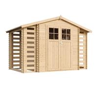 Abri de Jardin en Bois et Range bûches extérieur avec Sol TRAITÉ - extérieur I206xL328xH218 cm/ 3,53 + 0,97+0,97 m2 Petit abri à Outils, Local à vélos - TIMBELA M391F+M391G