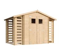 Abri de jardin en bois range bûches extérieur avec sol traité 3,53+2x0,97m2