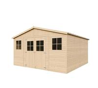 Abri de Jardin en Bois Exterieur avec Plancher IMPRÉGNÉ - Chalet en Pin/épicéa- H246 x 418 x 420 cm/ 16 m²-Construction de Panneaux - Rangement pour vélos, Remise à Outils- TIMBELA M330+M330G