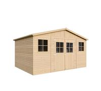 Abri de Jardin en Bois Exterieur avec Plancher IMPRÉGNÉ- Chalet en Pin/épicéa-H246x418x320 cm/12 m²- Construction de Panneaux - Rangement pour vélos, Remise à Outils- Timbela M331+M331G