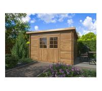 Abri de jardin en bois Lola 1 - WHITE WOOD - Ep.28mm - 8,1 m² - Bois tarité autoclave marron - Toit plat