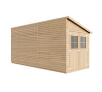 Abri de Jardin en Bois Naturel (avec paroi latérale) Plus Les PLANCHERS IMPRÉGNÉ- Stockage extérieur avec fenêtres- H244x218x514 cm/10 m2- Atelier Rangement Outils et vélos- TIMBELA M341 M341G