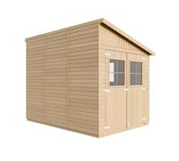 Abri de Jardin en Bois Naturel(avec paroi latérale) - Stockage extérieur avec fenêtres- H244x218x318 cm/6 m2, Hangar en Bois Naturel - Atelier Rangement Outils et vélos- TIMBELA M339A