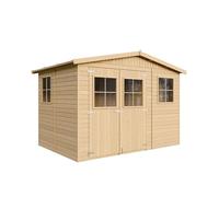 Abri de Jardin en Bois Naturel - Stockage extérieur avec fenêtres- H226x324x216 cm/6 m² Hangar en Bois Naturel - Atelier Rangement Outils et vélos- Timbela M334